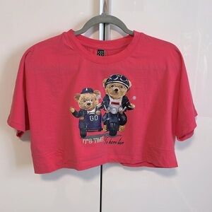 COCO ROCHA Teddy Bear Graphic Cropped T Shirt Top, One Size